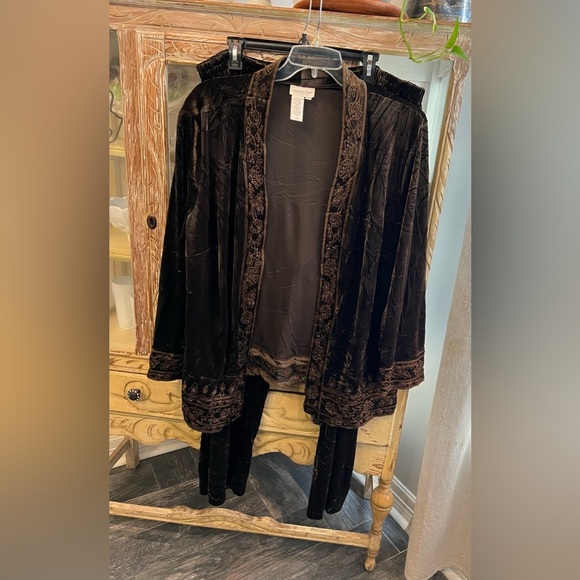 Coldwater Creek Womens Size 24 Brown Beaded Pant Set - Picture 1 of 8